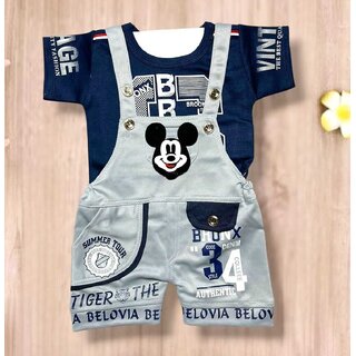 Littlemama Dungaree For Baby Boys Self Design Cotton Blend (Grey, Pack of 1)