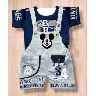 Littlemama Dungaree For Baby Boys Solid Cotton Blend (Grey, Pack of 1)