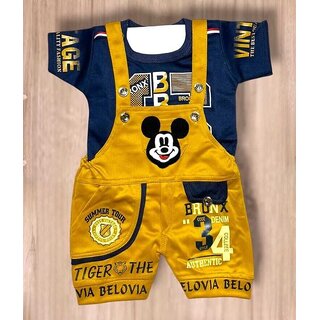 Littlemama Dungaree For Baby Boys Solid Cotton Blend (Yellow, Pack of 1)