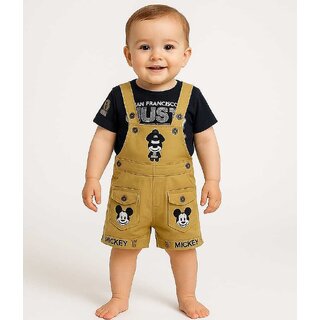 Littlemama Dungaree For Baby Boys & Baby Girls Printed Cotton Blend (Blue, Pack of 1)