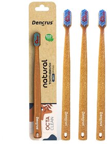 (Pack of 3) DENCRUS Octa Clean Eco-Friendly Toothbrush - Octagonal Head, Ultra-Soft Anti-Bacterial Bristles