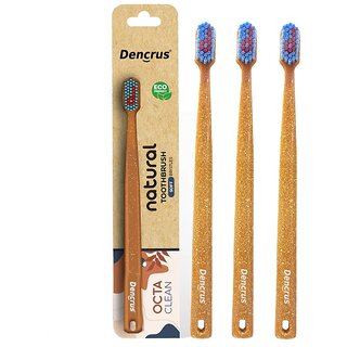 (Pack of 3) DENCRUS Octa Clean Eco-Friendly Toothbrush - Octagonal Head, Ultra-Soft Anti-Bacterial Bristles