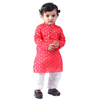Kid Kupboard Cotton Baby Boys Kurta and Pyjama Set, Red/White, Full-Sleeves, 2-3 Years KIDS7896