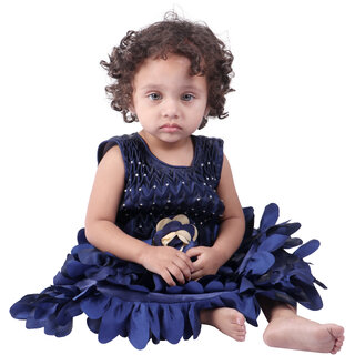 Kid Kupboard Cotton Baby Girls A-Line Frock, Dark Blue, Sleeveless, 12-18 Months KIDS7918