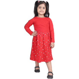 Kid Kupboard Cotton Baby Girls A-Line Frock, Light Red, Full-Sleeves, 4-5 Years KIDS7920