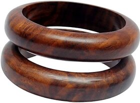 Handcrafted Wooden Bangle Set, Brown Natural Wood Pattern, Traditional Ring Design, 3 Pieces Set