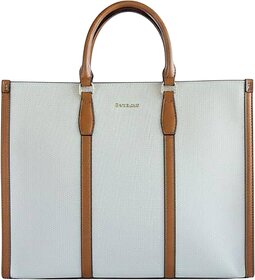 Stylish Beige Tote Bag with Brown Leather Handles