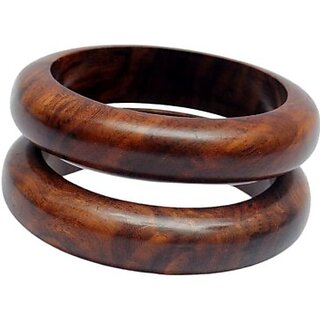 Handcrafted Wooden Bangle Set, Brown Natural Wood Pattern, Traditional Ring Design, 3 Pieces Set