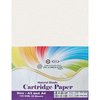 INCANDESCENT PAPER A4 Cartridge Paper 145 GSM  Pack of 2 x 25 sheets  Premium Drawing  Sketching Paper