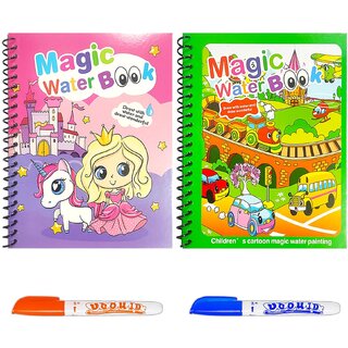 WildProducts - Reusable Magic Water Coloring Painting Book for Kids - Self Drying Water Pen - Pack Of 2