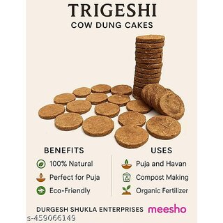 Trigesh Eco-Friendly Cow Dung Cakes - 25 Pieces for Puja, Havan, and Organic Compost