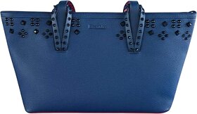 Elegant Blue Tote Bag with Textured Pebbled Finish and Decorative Studs