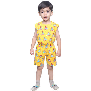 Kid Kupboard Cotton Boys T-Shirt and Short Set, Yellow, Sleeveless, 6-7 Years KIDS7947