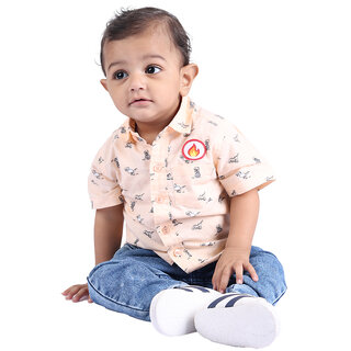 Kid Kupboard Cotton Baby Boys Shirt, Light Beige, Half-Sleeves, 12-18 Months KIDS7948