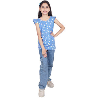 Kid Kupboard Cotton Girls Top, Blue, Half-Sleeves, 9-10 Years KIDS7970