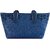 Elegant Blue Tote Bag with Textured Pebbled Finish and Decorative Studs