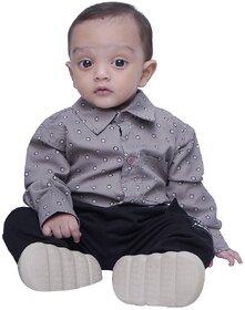Kid Kupboard Cotton Baby Boys Shirt, Dark Grey, Full-Sleeves, 9-12 Months KIDS7971