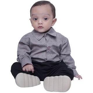 Kid Kupboard Cotton Baby Boys Shirt, Dark Grey, Half-Sleeves, 12-18 Months KIDS7949