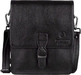 DOLPHIN GLOBAL Black Men's Genuine Leather Messenger/Sling Bag  9506BLK