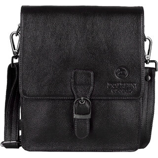 DOLPHIN GLOBAL Black Men's Genuine Leather Messenger/Sling Bag  9506BLK