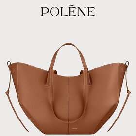 Genuine Leather Polene Cyme Bag with Winged Accent | Large Capacity Tote, Crossbody, & Shoulder Bag (Gray, 38 x17 x32 cm)