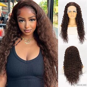 Lace Front Synthetic Wig for Women: Brown Middle Part Long Curly Hair with Bouncy Ringlets (FM0815 4#)