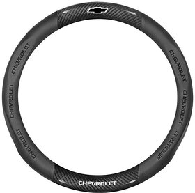 Universal Black Leather Steering Wheel Cover for Chevrolet Models (Cruze, Malibu XL, Equinox & More) (Burgundy Round Type, 39cm)