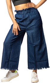 MULTIWA Women Soft Denim Baggy Cutout Pant (Blue) (M)