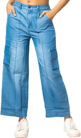 MULTIWA Women Soft Denim Cargo Sailor Pant (M, Light Blue)