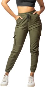 MULTIWA Women Cargo Jogger Pant | Women's Cotton Regular Fit Mid Rise Cargo Gym Joggers Track Pants (4XL, Green)