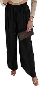 MULTIWA Ethnic Women Girls Rayon Pleats Palazzo Pants || Pleated Palazzo || Flared Pants || Stylish Pants || Wide Leg Pants Black