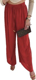 MULTIWA Ethnic Women Girls Rayon Pleats Palazzo Pants || Pleated Palazzo || Flared Pants || Stylish Pants || Wide Leg Pants Maroon