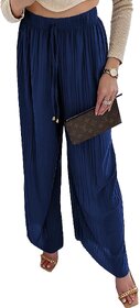 MULTIWA Ethnic Women Girls Rayon Pleats Palazzo Pants || Pleated Palazzo || Flared Pants || Stylish Pants || Wide Leg Pants Navy Blue