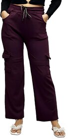 MULTIWA Ribbed Cargo Ankle Pant Regular Fit Trouser Pants | Solid High Waist with Pockets Cargo Pants | Ribbed Drawstring Cargo Pants Maroon