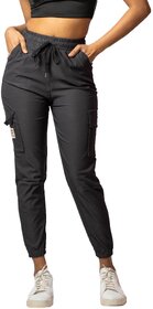 MULTIWA Women Cargo Jogger Pant | Women's Cotton Regular Fit Mid Rise Cargo Gym Joggers Track Pants (M, Grey)
