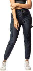 MULTIWA Women Cargo Jogger Pant | Women's Cotton Regular Fit Mid Rise Cargo Gym Joggers Track Pants (2XL, Blue)