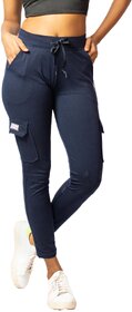 MULTIWA Women's High Rise Full Stretchable Ankle Length Slim Fit Yoga Workout Gym Tights with Pockets| Yoga Pants/Leggings for Women (L, Blue)