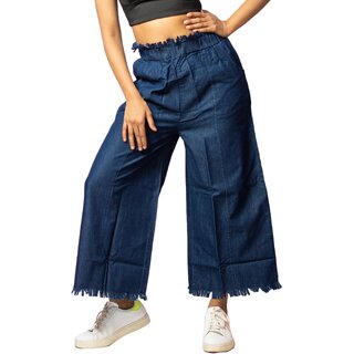 MULTIWA Women Soft Denim Baggy Cutout Pant (Blue) (M)