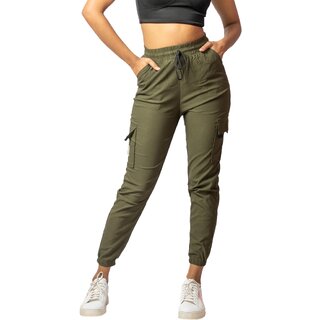MULTIWA Women Cargo Jogger Pant | Women's Cotton Regular Fit Mid Rise Cargo Gym Joggers Track Pants (4XL, Green)