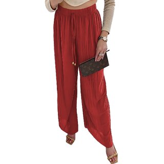 MULTIWA Ethnic Women Girls Rayon Pleats Palazzo Pants || Pleated Palazzo || Flared Pants || Stylish Pants || Wide Leg Pants Maroon