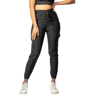 MULTIWA Women Cargo Jogger Pant | Women's Cotton Regular Fit Mid Rise Cargo Gym Joggers Track Pants (M, Black)