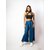 MULTIWA Women Soft Denim Flared Belt Pant (M, Dark Blue)