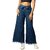 MULTIWA Women Denim Flared Frill Belt Pant (L, Dark Blue)