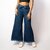 MULTIWA Women Denim Flared Frill Belt Pant (L, Dark Blue)