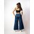 MULTIWA Women Denim Flared Frill Belt Pant (L, Dark Blue)