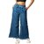 MULTIWA Women Denim Flared Frill Belt Pant (L, Light Blue)