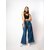 MULTIWA Women Denim Flared Frill Belt Pant (L, Light Blue)