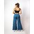 MULTIWA Women Denim Flared Frill Belt Pant (L, Light Blue)