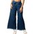 MULTIWA Women Denim Flared Frill Belt Pant (XL, Dark Blue)