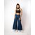 MULTIWA Women Denim Flared Frill Belt Pant (XL, Dark Blue)